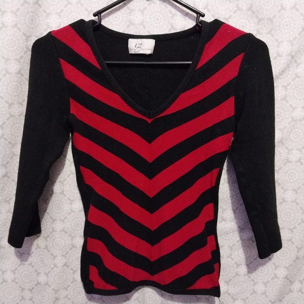 Y2K Grunge IZ Byer Stretchy Red And Black Striped Sweater